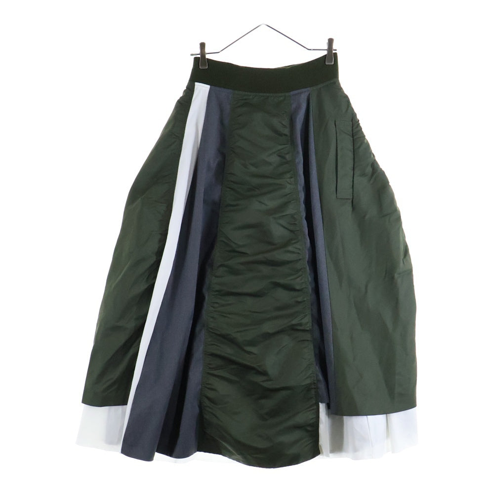 ENFOLD(エンフォルド) ドッキング ナイロン切り替え ツイル ロングスカート カーキ/グレー レディース 300DA231-0740