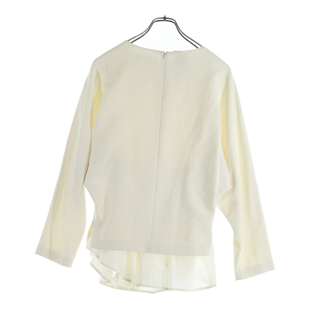 ENFOLD(エンフォルド) プリーツ加工 ドッキング ノーカラー プルオーバー 長袖シャツ ブラウス チェニック ホワイト レディース 300CS730-0220