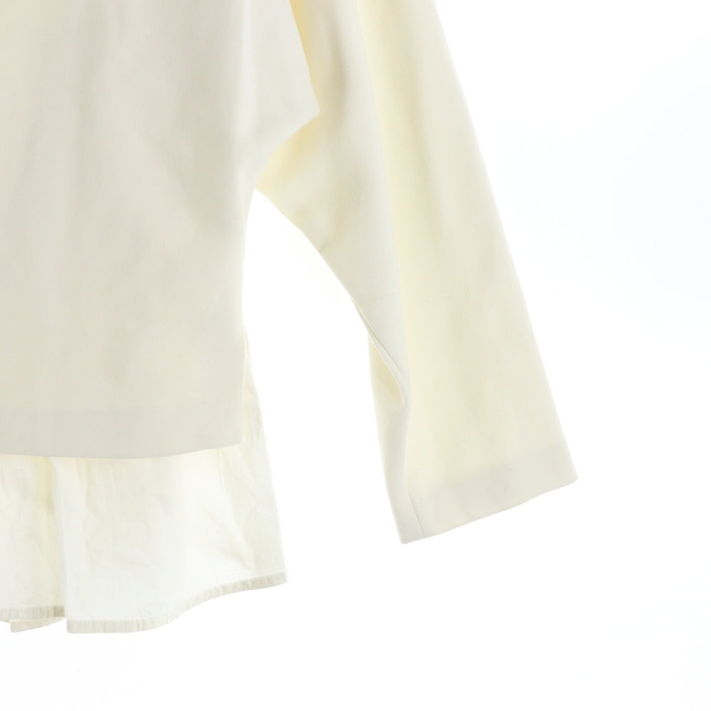 ENFOLD(エンフォルド) プリーツ加工 ドッキング ノーカラー プルオーバー 長袖シャツ ブラウス チェニック ホワイト レディース 300CS730-0220