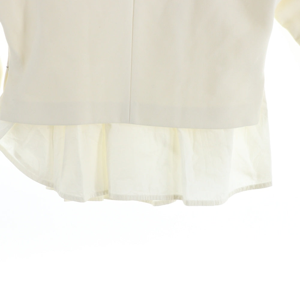 ENFOLD(エンフォルド) プリーツ加工 ドッキング ノーカラー プルオーバー 長袖シャツ ブラウス チェニック ホワイト レディース 300CS730-0220