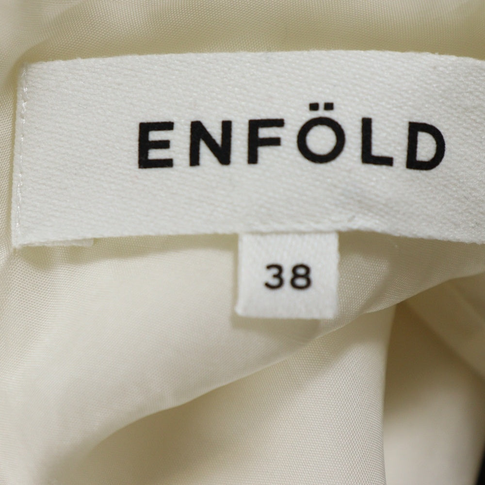 ENFOLD(エンフォルド) プリーツ加工 ドッキング ノーカラー プルオーバー 長袖シャツ ブラウス チェニック ホワイト レディース 300CS730-0220