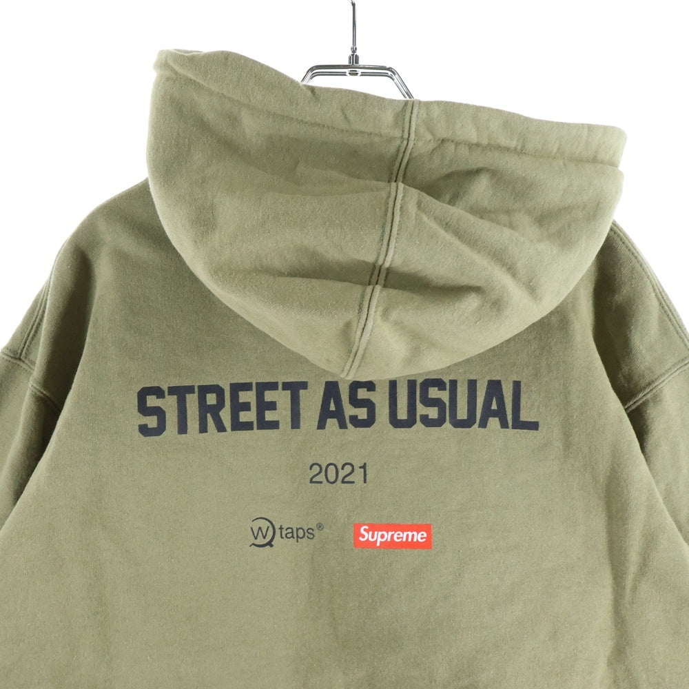 SUPREME(シュプリーム) 21AW ×WTAPS Sic'em! Hooded Sweatshirt ダブルタップス ロゴアップリケ スウェットプルオーバーパーカー カーキ