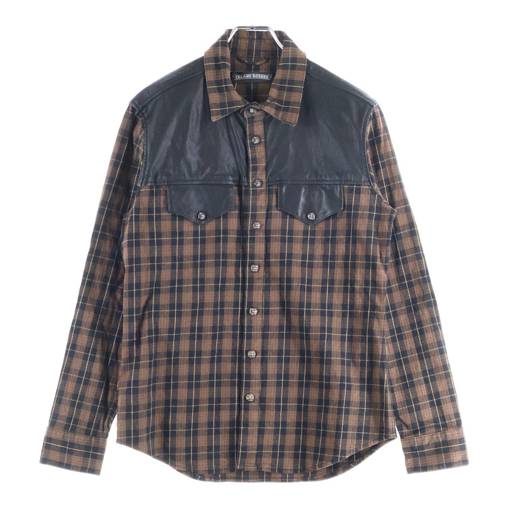 Chrome Heartsブラウンレザーシャツ　袖切り落としてあります。￼ Chrome Heartsブラウンレザーシャツ 袖切り落としてあります