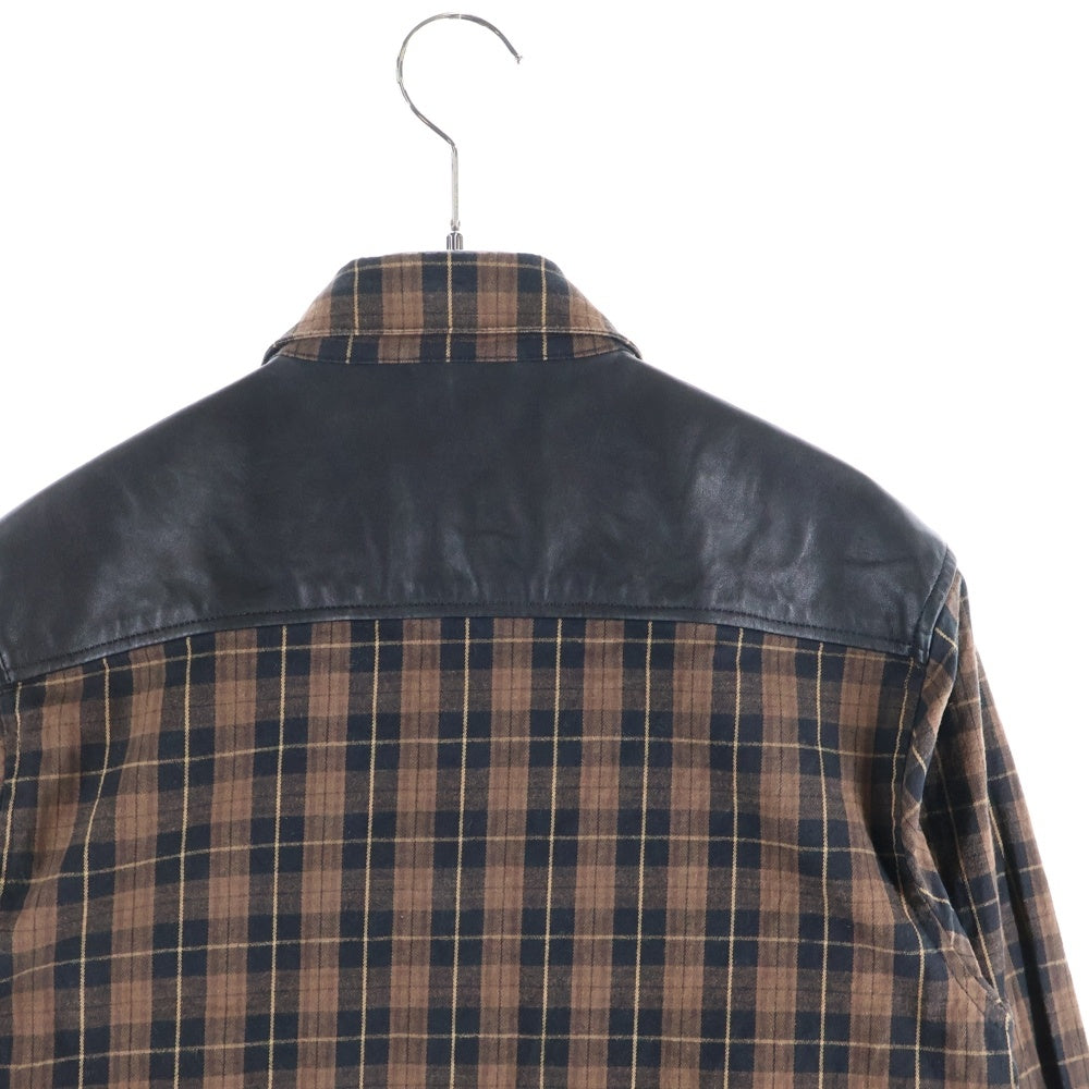 CHROME HEARTS(クロムハーツ) ショルダー アームレザーパッチ ウエスタン チェック長袖シャツ ブラウン