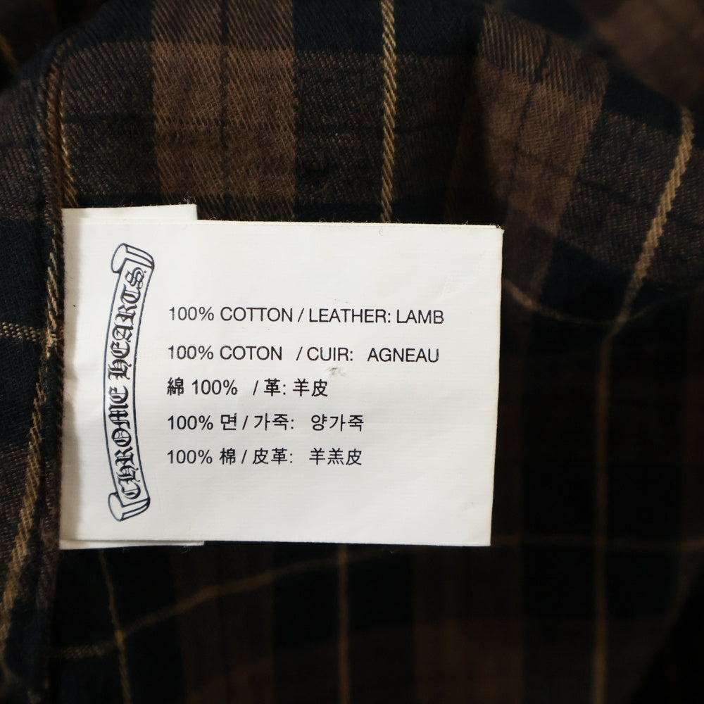 CHROME HEARTS(クロムハーツ) ショルダー アームレザーパッチ ウエスタン チェック長袖シャツ ブラウン