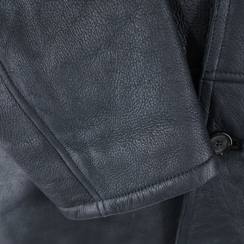 Ermenegildo Zegna(エルメネジルドゼニア) イタリア製 ボタンアップ テーラードカラー リアルムートンレザーコート ジャケット ブラック