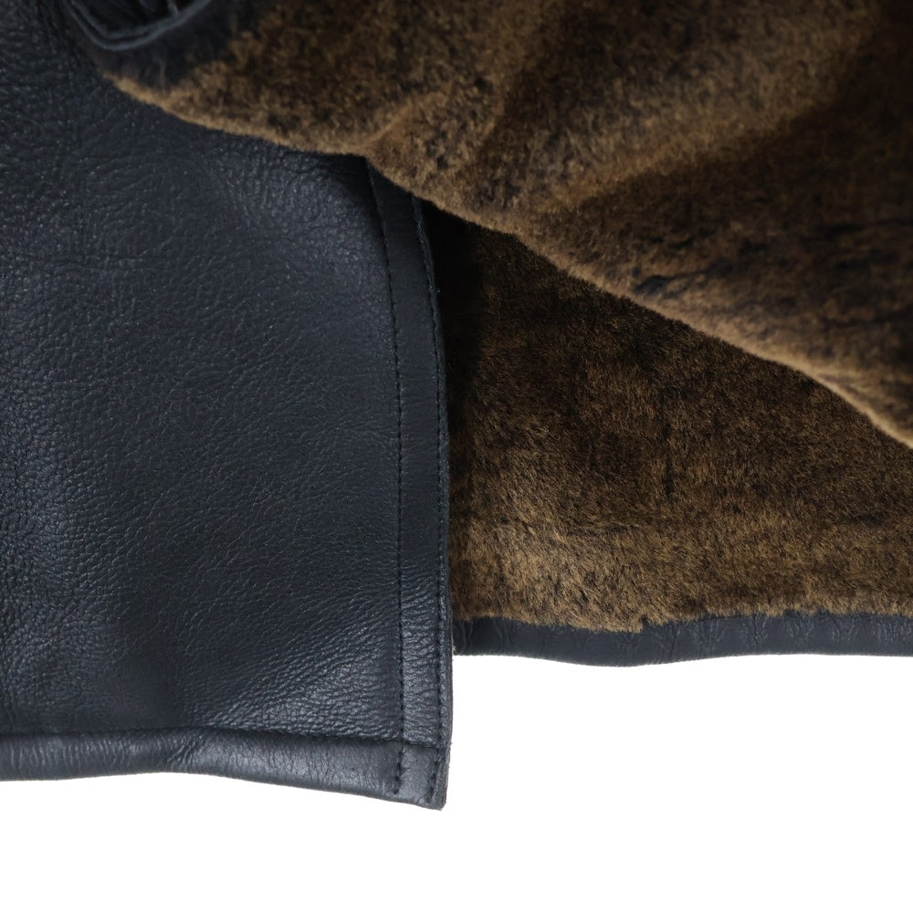 Ermenegildo Zegna(エルメネジルドゼニア) イタリア製 ボタンアップ テーラードカラー リアルムートンレザーコート ジャケット ブラック