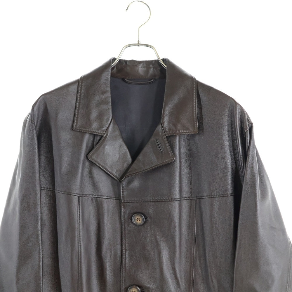 AC BANG(エーシーバング) ボタンアップ ステンカラー レザージャケット ブラウン