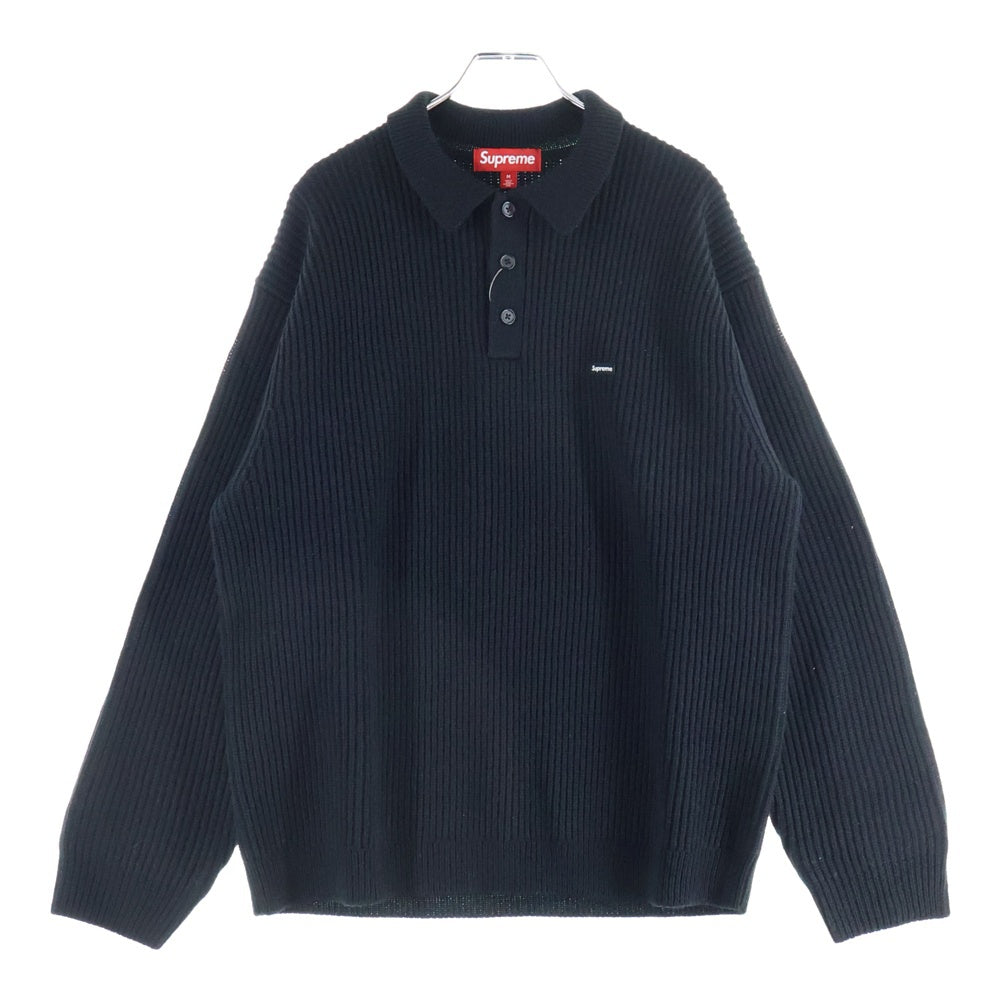 SUPREME(シュプリーム) 23AW Small Box Polo Sweater スモールボックスロゴデザイン リブニット ポロセーター ブラック