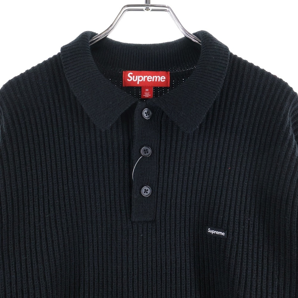 SUPREME(シュプリーム) 23AW Small Box Polo Sweater スモールボックスロゴデザイン リブニット ポロセーター ブラック