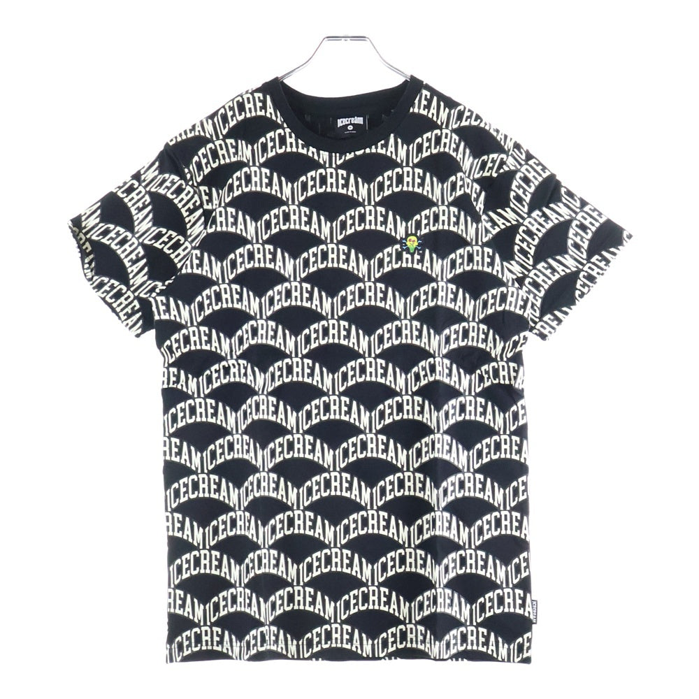ICE CREAM(アイスクリーム) 胸パッチデザイン 総柄 クルーネック カットソー 半袖Tシャツ ブラック 491-7309