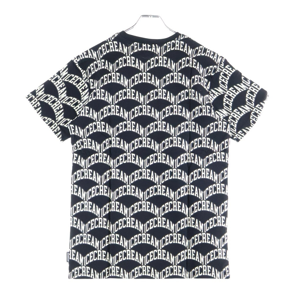 ICE CREAM(アイスクリーム) 胸パッチデザイン 総柄 クルーネック カットソー 半袖Tシャツ ブラック 491-7309