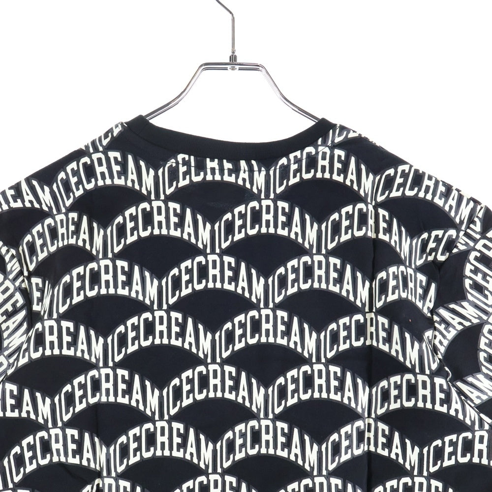 ICE CREAM(アイスクリーム) 胸パッチデザイン 総柄 クルーネック カットソー 半袖Tシャツ ブラック 491-7309
