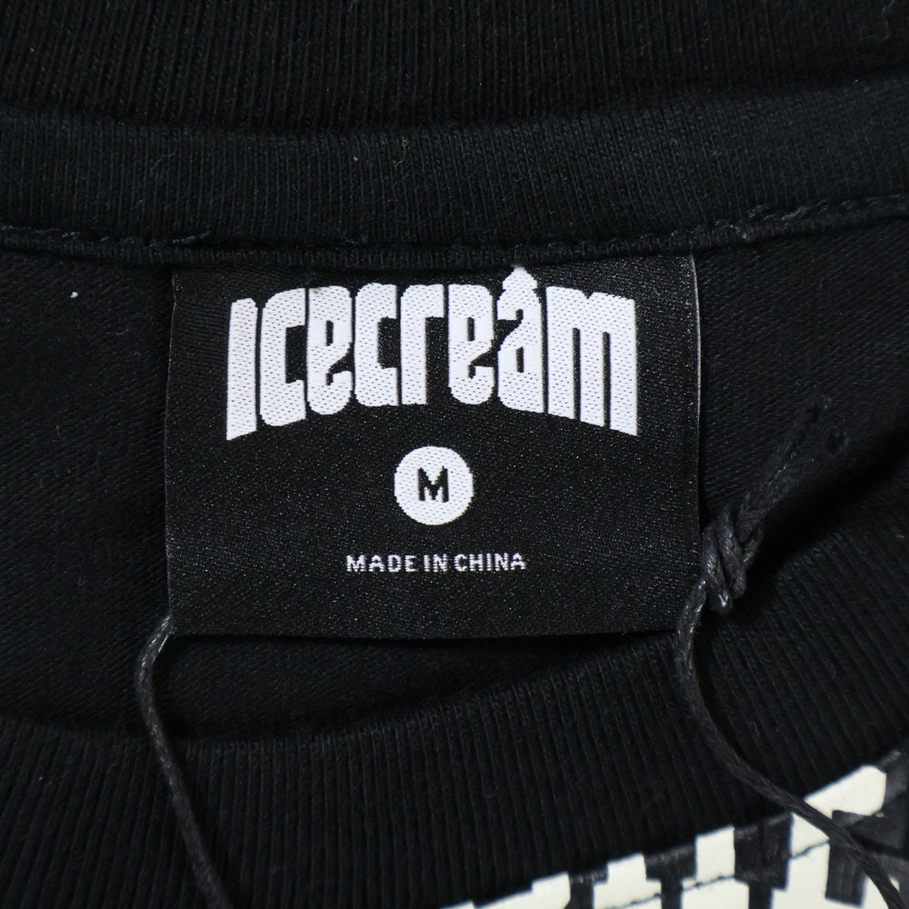 ICE CREAM(アイスクリーム) 胸パッチデザイン 総柄 クルーネック カットソー 半袖Tシャツ ブラック 491-7309