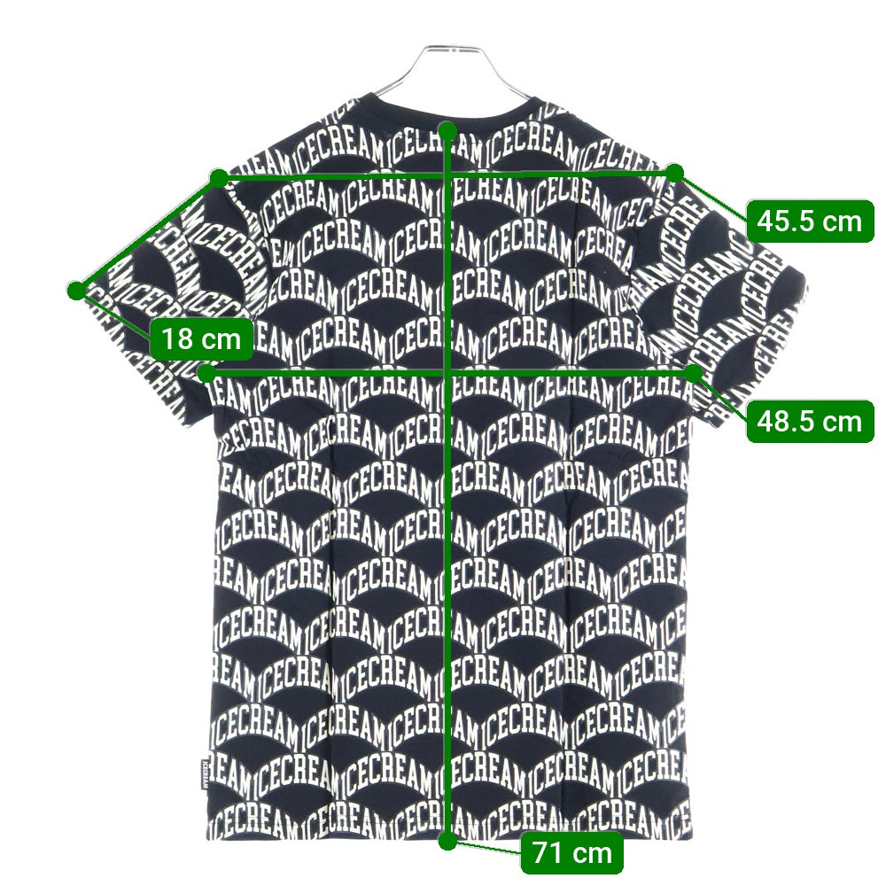 ICE CREAM(アイスクリーム) 胸パッチデザイン 総柄 クルーネック カットソー 半袖Tシャツ ブラック 491-7309