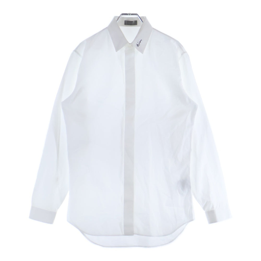 DIOR(ディオール) 18SS 襟ロゴ刺繍 比翼 コットン 長袖シャツ ホワイト 463C541W6680