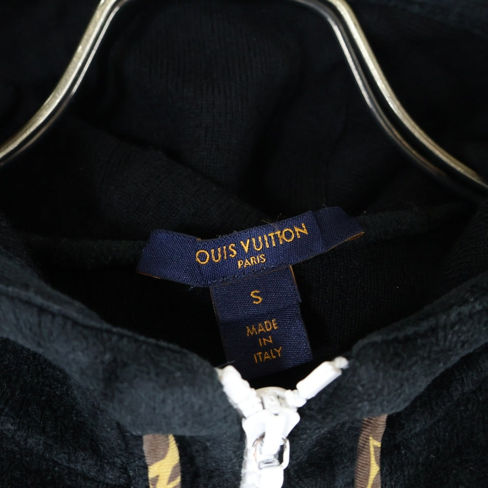 LOUIS VUITTON(ルイヴィトン) 20AW モノグラムドローストリング ロゴ刺繍 コットン ジップアップパーカー ブラック レディース RW202W XZU FJKC19