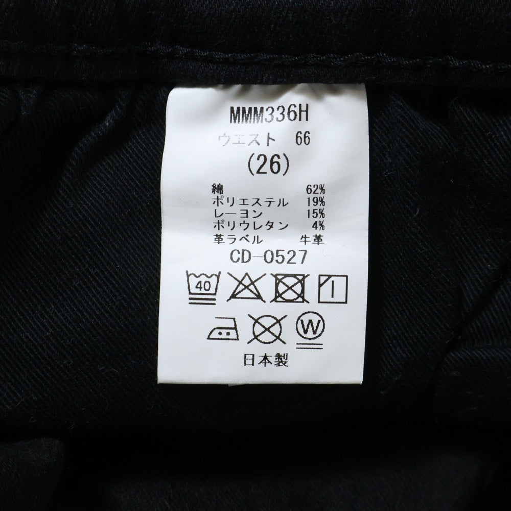 BIG JOHN(ビッグジョン) 革パッチ マルチポケット ドローストリング ジップアップ デニムスキニーパンツ ブラック MMM336H