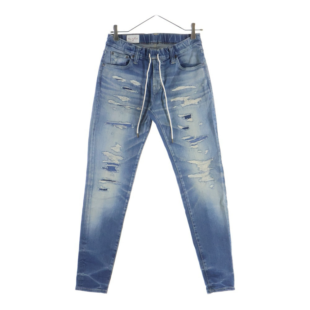 BIG JOHN(ビッグジョン) 革パッチ マルチポケット ドローストリング ジップアップ デニムスキニーパンツ インディゴ MMM336H