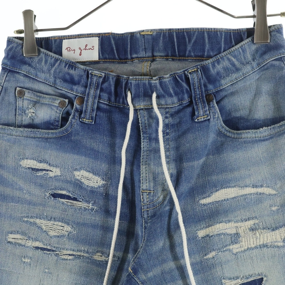 BIG JOHN(ビッグジョン) 革パッチ マルチポケット ドローストリング ジップアップ デニムスキニーパンツ インディゴ MMM336H