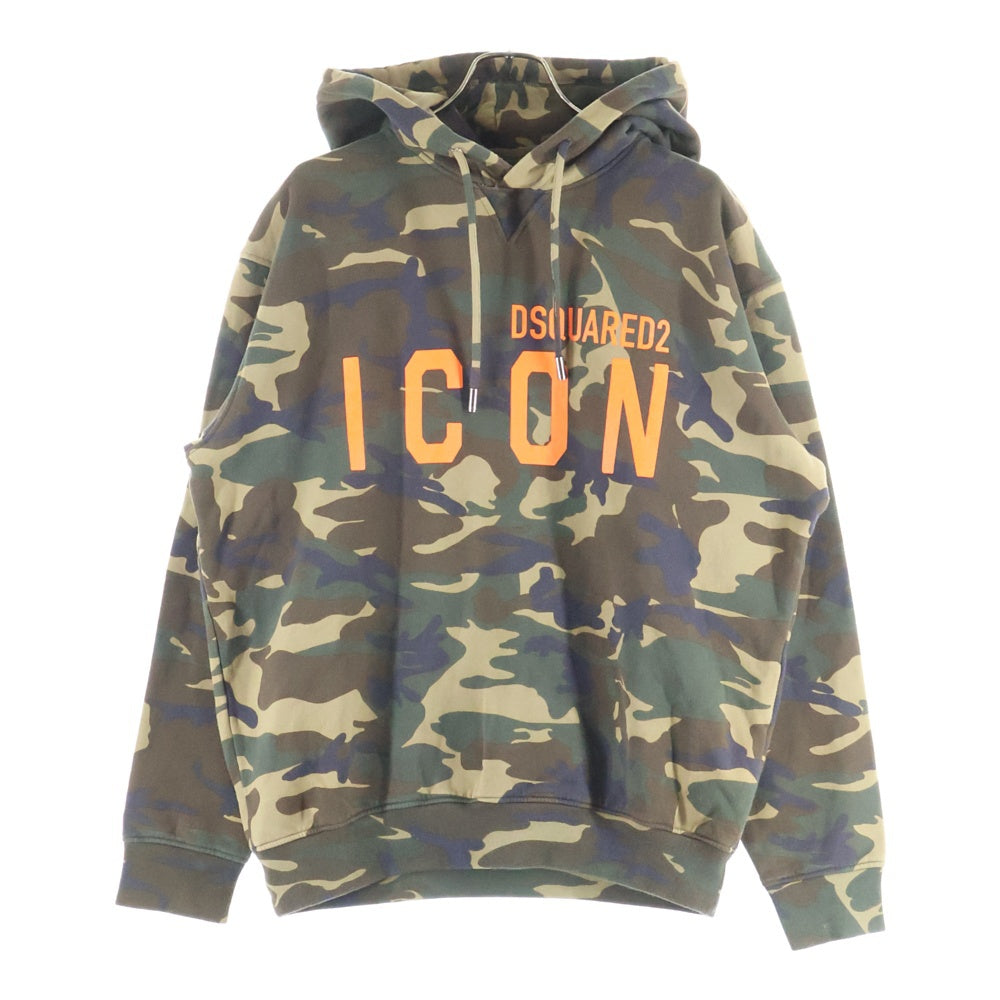 DSQUARED2(ディースクエアード) ICON アイコン カモ柄 ロゴデザイン ドローストリング フーデッド スウェット パーカー カーキ S79GU0006