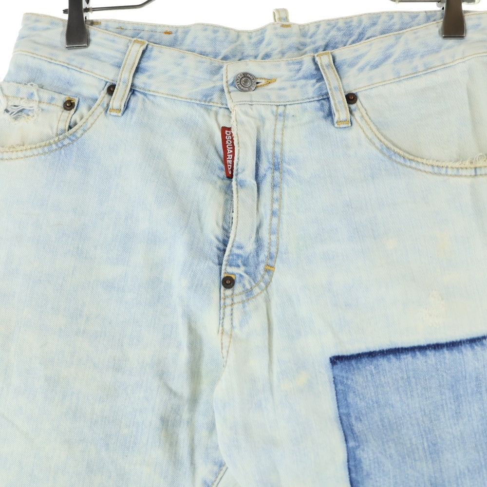 DSQUARED2(ディースクエアード) STRAIGHT LEG BOOT CUT JEAN ストレート ブーツカット ダメージ加工 マルチポケット ジップアップ デニムパンツ ホワイト S74LB0662