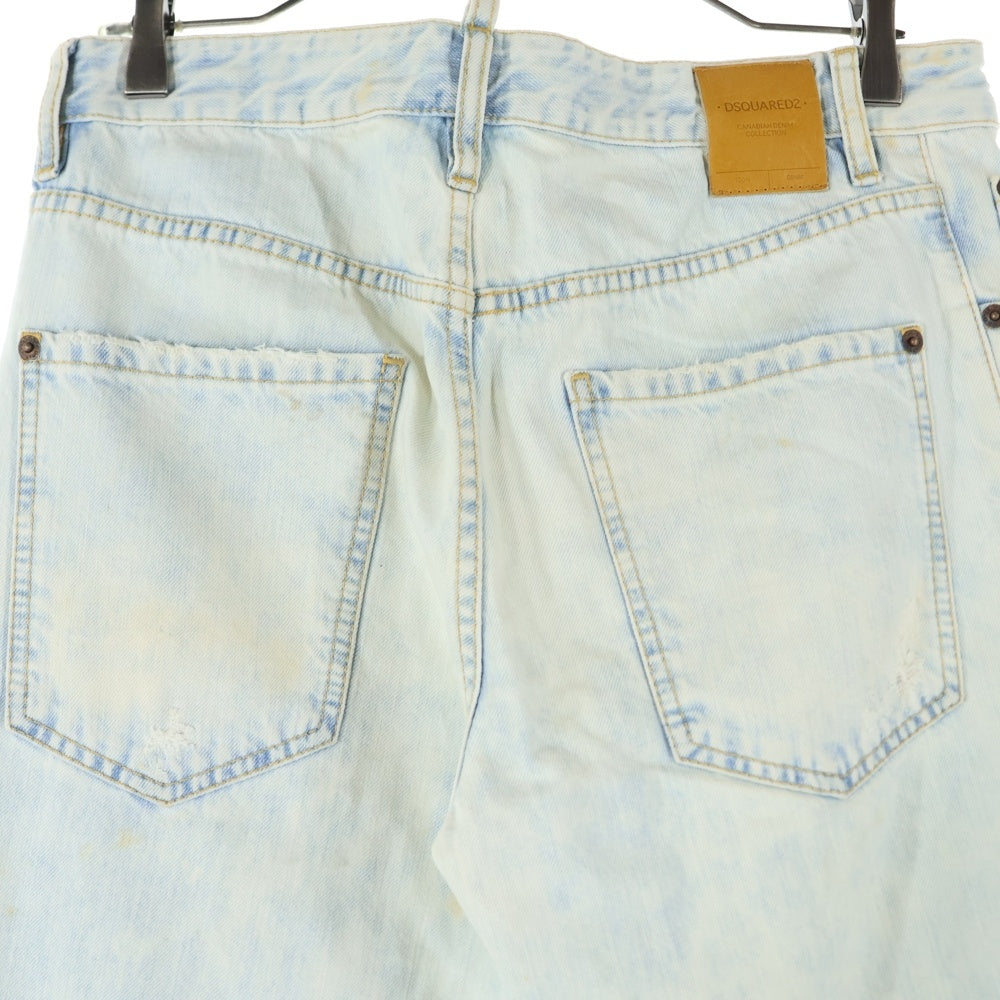 DSQUARED2(ディースクエアード) STRAIGHT LEG BOOT CUT JEAN ストレート ブーツカット ダメージ加工 マルチポケット ジップアップ デニムパンツ ホワイト S74LB0662