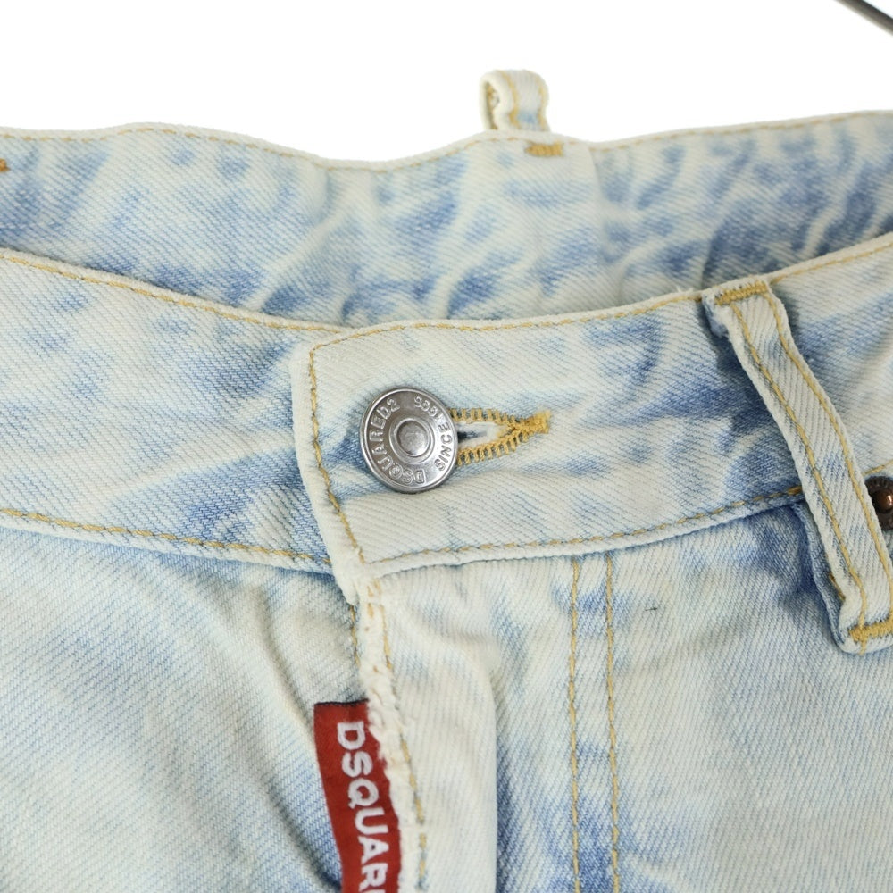 DSQUARED2(ディースクエアード) STRAIGHT LEG BOOT CUT JEAN ストレート ブーツカット ダメージ加工 マルチポケット ジップアップ デニムパンツ ホワイト S74LB0662