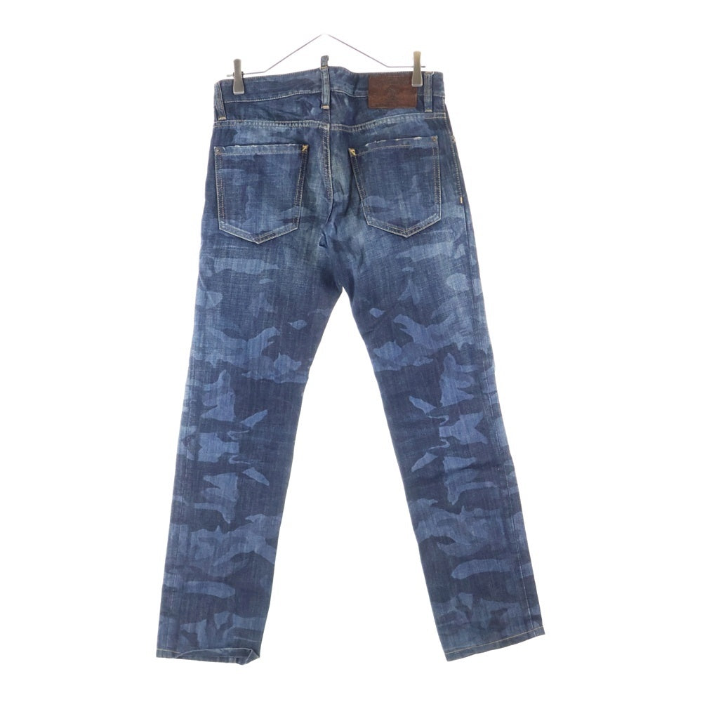 DSQUARED2(ディースクエアード) カモ柄 マルチポケット ジップアップ ストレートデニムパンツ インディゴ S74LA0613