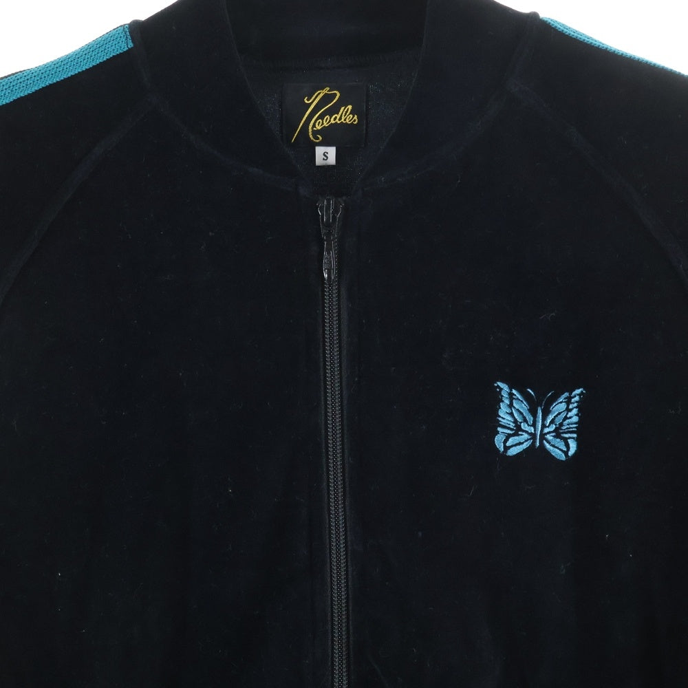 Needles(ニードルス) 24SS RC Track Jacket フロントロゴ刺繍 ベロア ジップアップ トラックジャケット ブラック/ブルー OT233