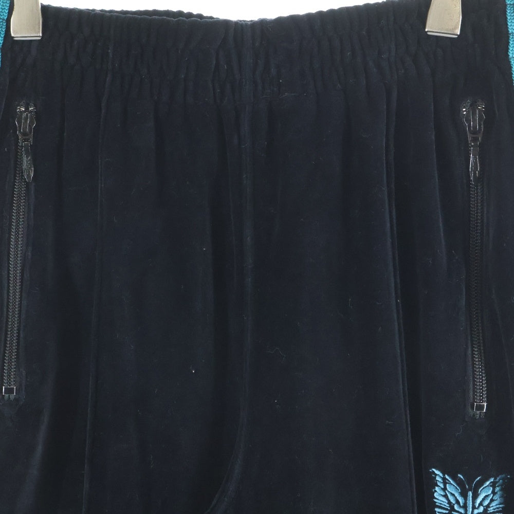 Needles(ニードルス) 24SS Narrow Track Pants ロゴ刺繍 ベロア トラックパンツ ブラック/ブルー OT235