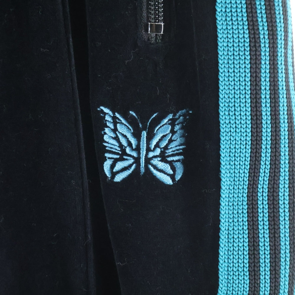 Needles(ニードルス) 24SS Narrow Track Pants ロゴ刺繍 ベロア トラックパンツ ブラック/ブルー OT235