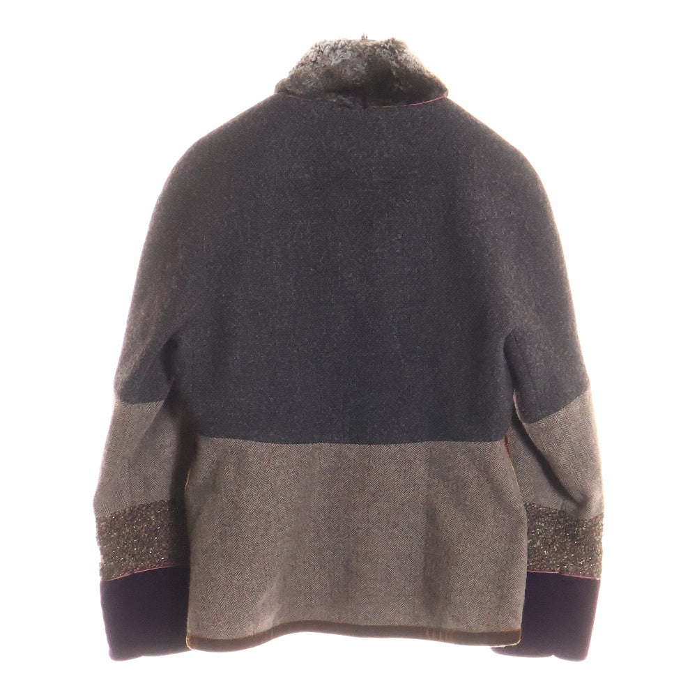 ETRO(エトロ) ファーカラー パッチワーク 1B ウールジャケット レディース ブラウン 112-17607-0530