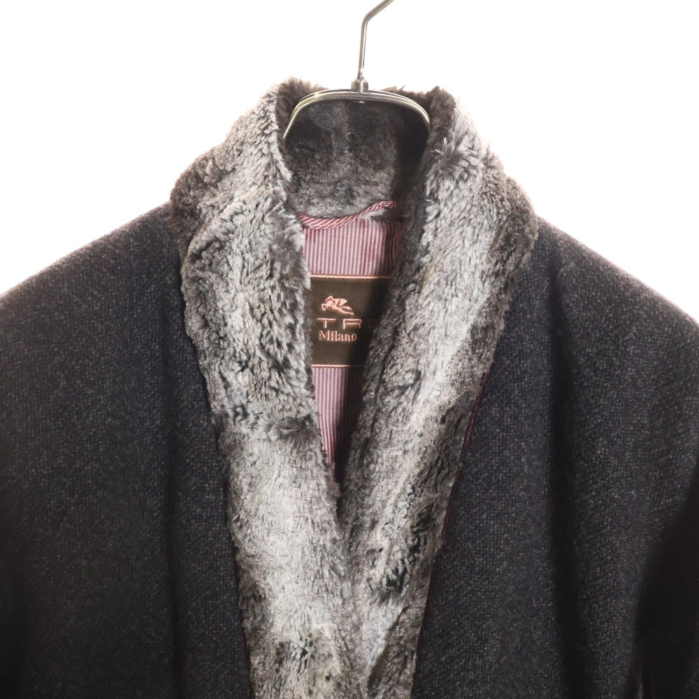 ETRO(エトロ) ファーカラー パッチワーク 1B ウールジャケット レディース ブラウン 112-17607-0530