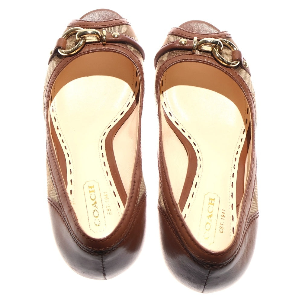 COACH(コーチ) シグネチャー ハイヒール パンプス ウェッジヒール オープントゥパンプス ブラウン レディース
