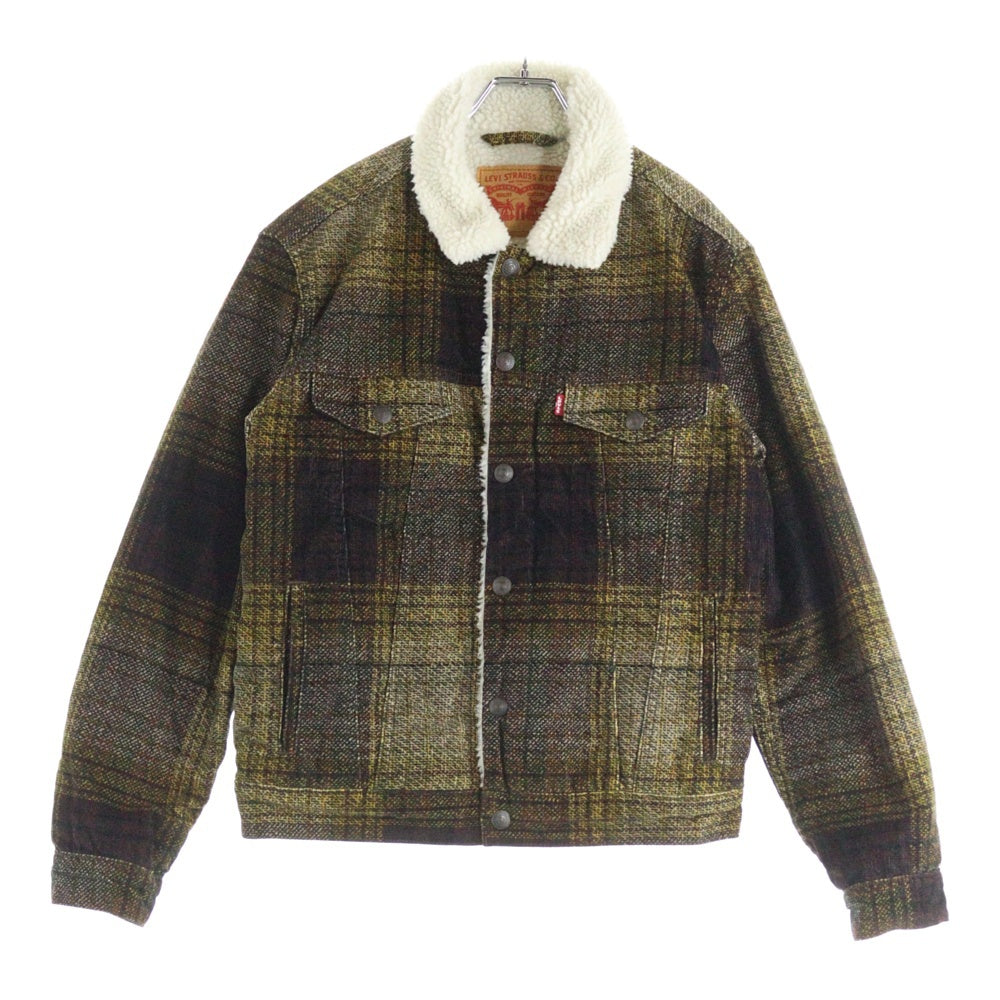 Levi's(リーバイス) ダブルフラップポケット チェック柄 ボア トラッカージャケット イエロー PC9-16365-0168
