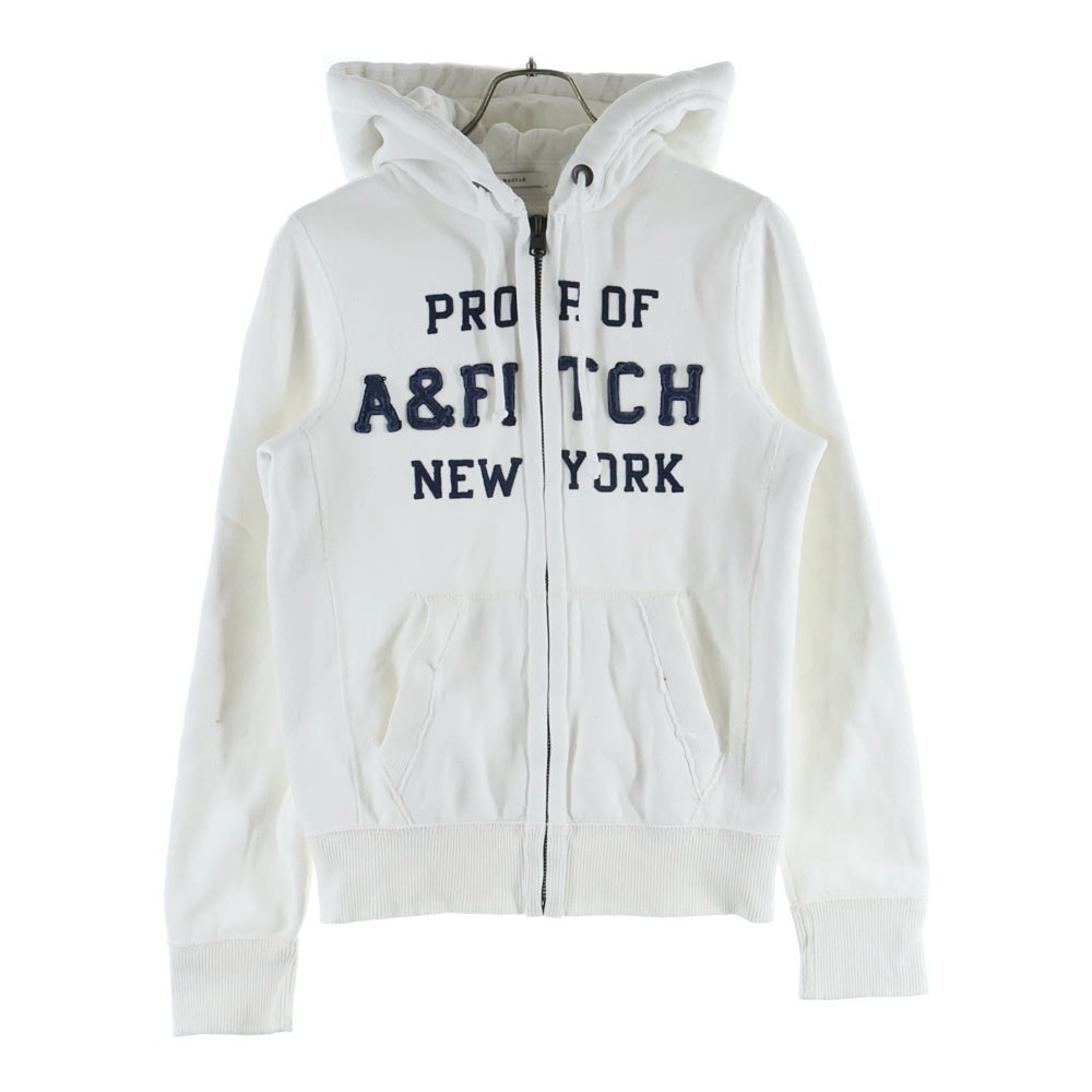Abercrombie&Fitch(アバクロンビーアンドフィッチ) フロントロゴエンブロイダリー ジップアップフーディー パーカー ホワイト