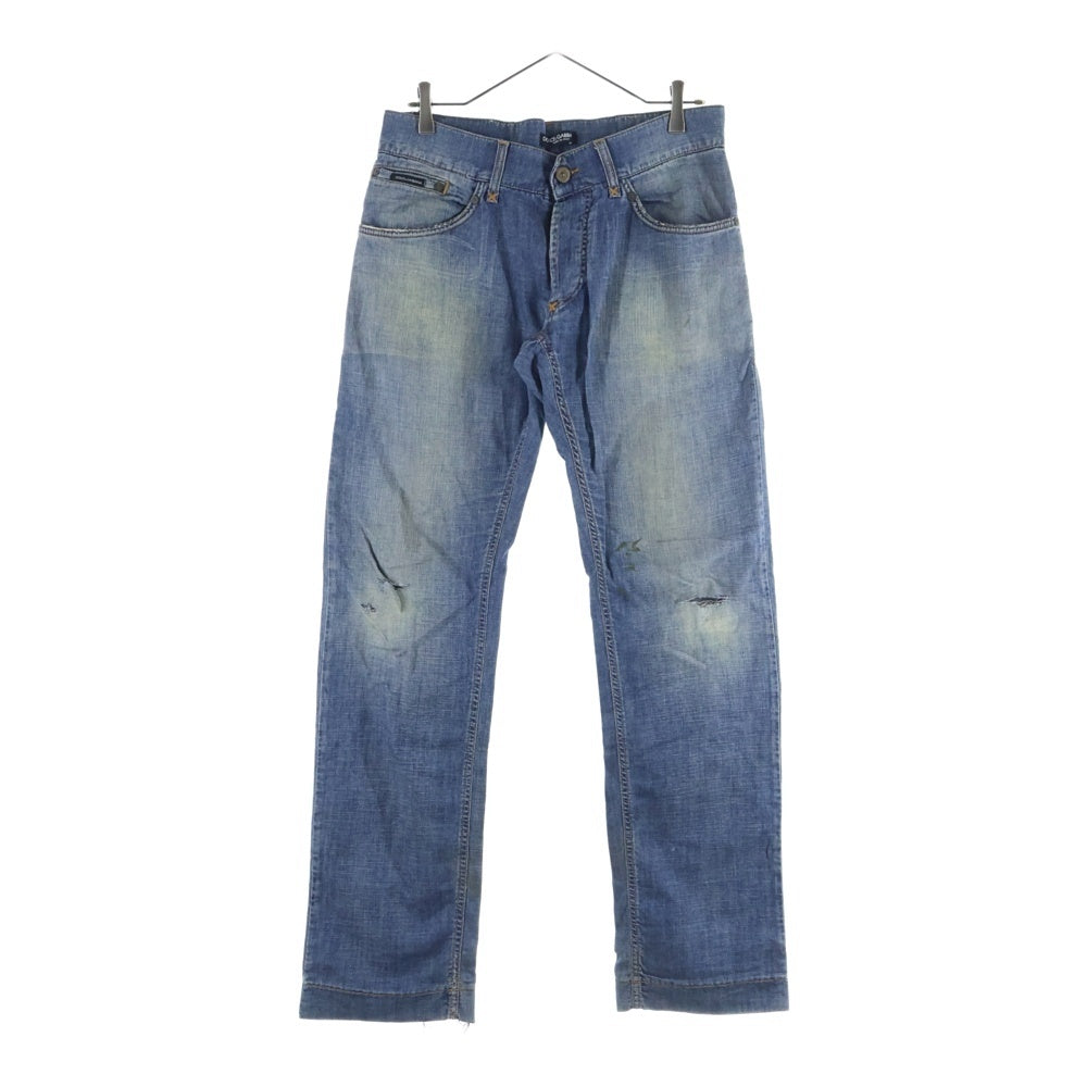 DOLCE & GABBANA(ドルチェアンドガッバーナ) ボタンフライ コットン ストレートデニムパンツ ジーンズ インディゴ