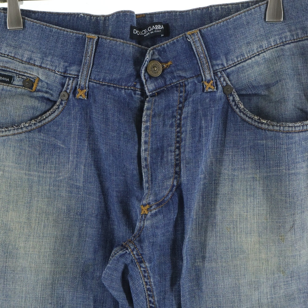 DOLCE & GABBANA(ドルチェアンドガッバーナ) ボタンフライ コットン ストレートデニムパンツ ジーンズ インディゴ