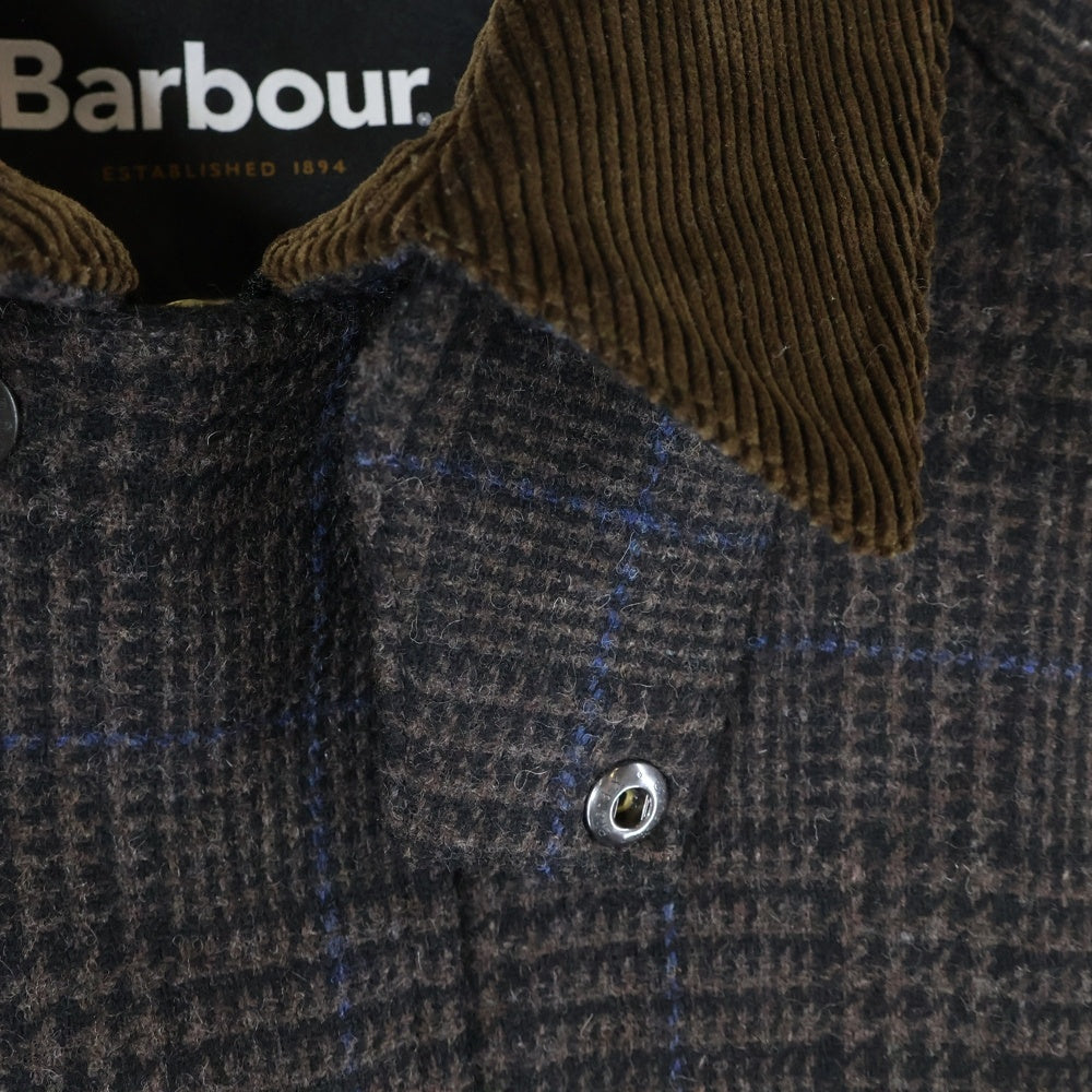 Barbour(バブアー) 23AW BIG BEDALE ビッグビデイル ウール混 チェック ステンカラーコート ブラウン 232MCAS109