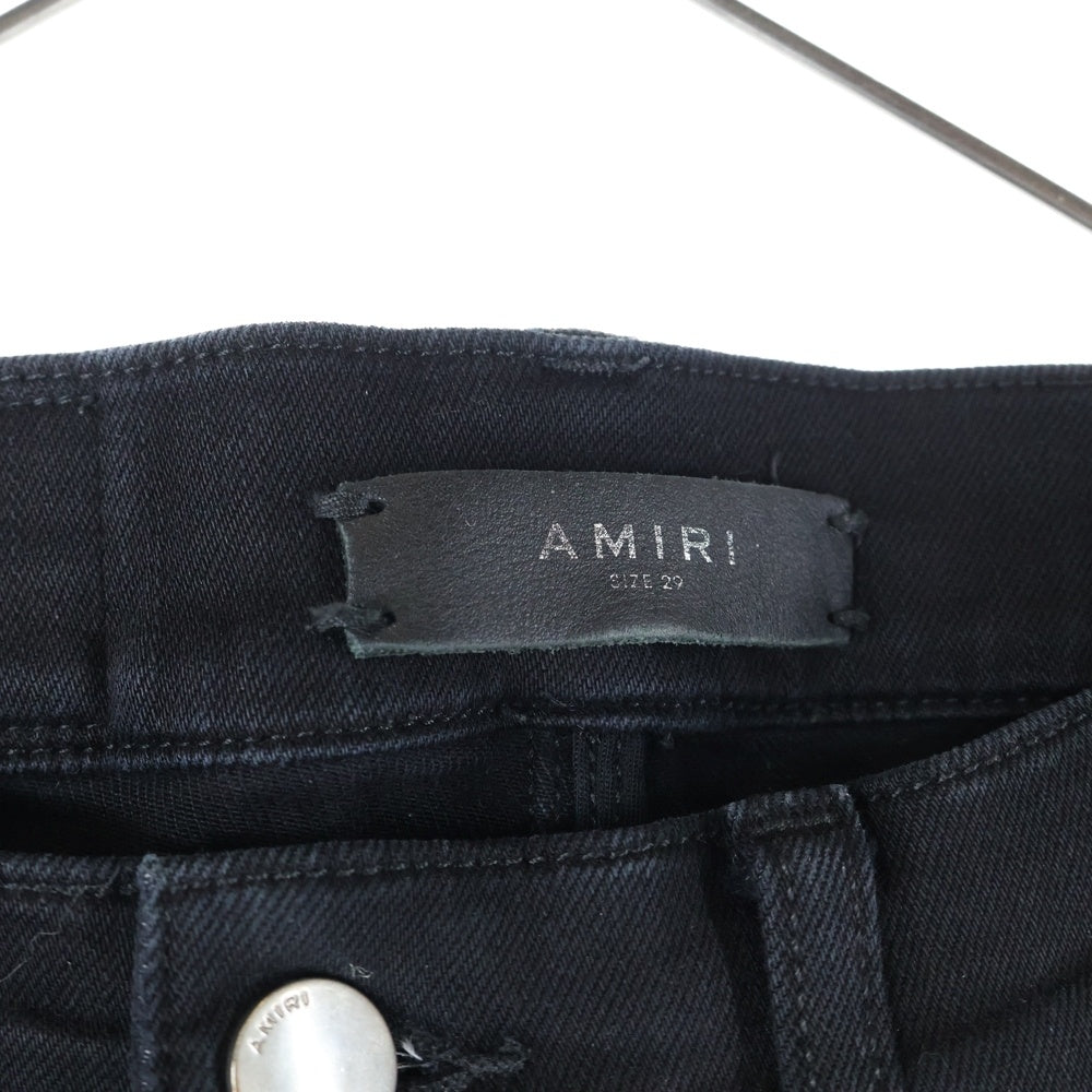 AMIRI(アミリ) ロゴレザーパッチ スキニーダメージデニムパンツ ジーンズ レディース ブラック