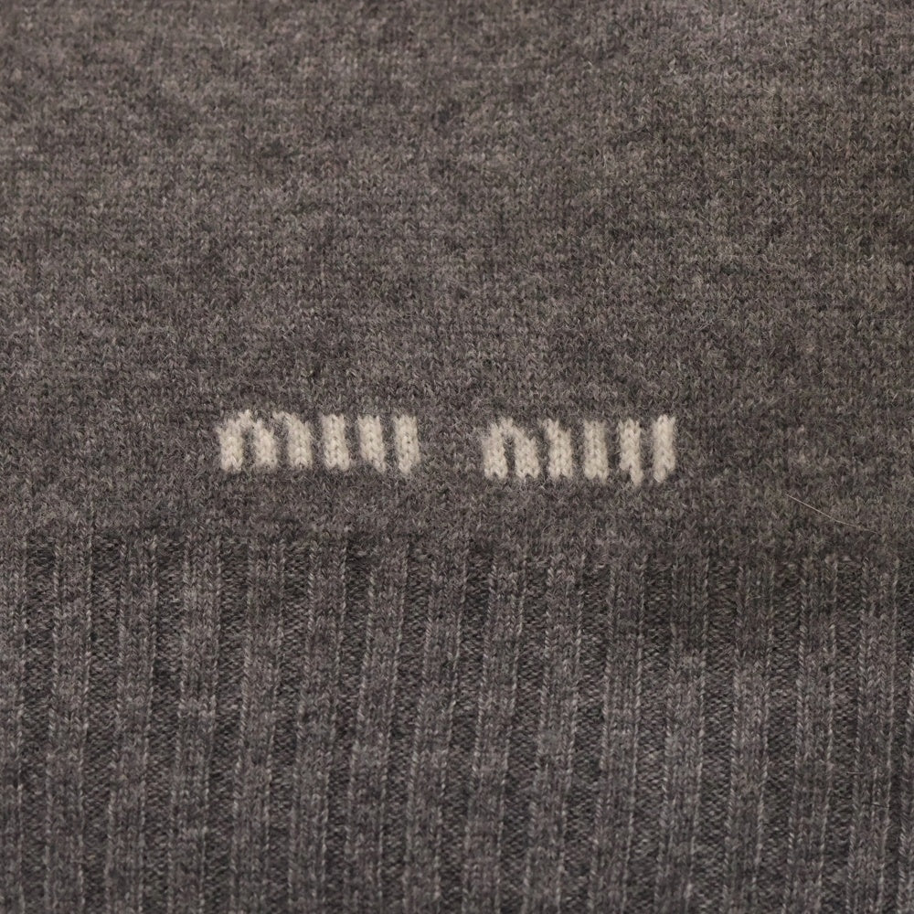 miumiu(ミュウミュウ) ロゴ刺繍 ウールマフラー ストール ネイビー 5FS004 15RK RFID