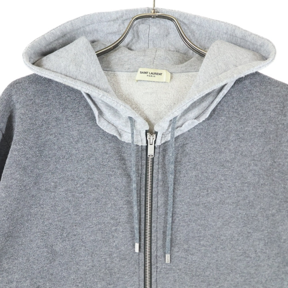 SAINT LAURENT PARIS(サンローランパリ) フード切り替え ジップアップスウェットパーカー フーディー グレー 646312 YBWU2