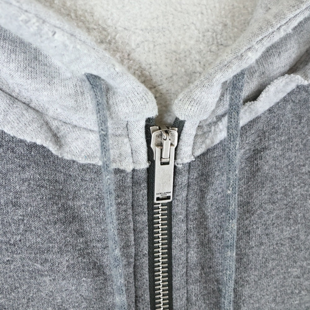 SAINT LAURENT PARIS(サンローランパリ) フード切り替え ジップアップスウェットパーカー フーディー グレー 646312 YBWU2