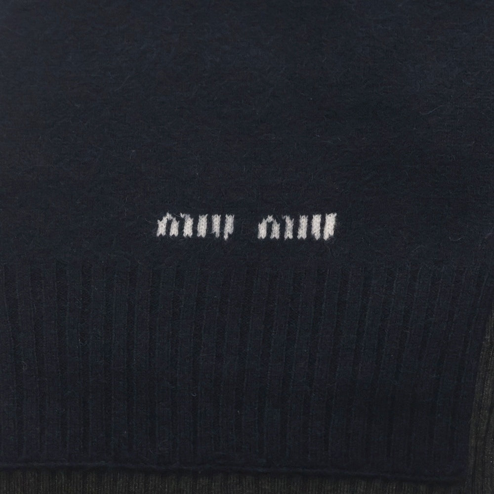 miumiu(ミュウミュウ) ロゴ刺繍 ウールマフラー ストール グレー 5FS004 15RK RFID