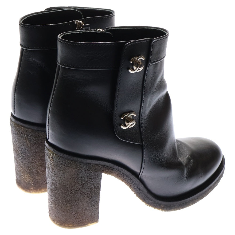 CHANEL(シャネル) ココマーク サイドジップ レザーヒールブーツ レディース ブラック 031285