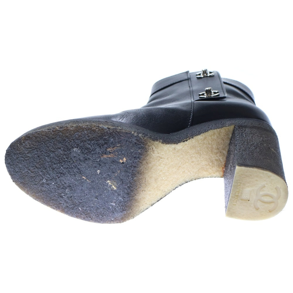 CHANEL(シャネル) ココマーク サイドジップ レザーヒールブーツ レディース ブラック 031285