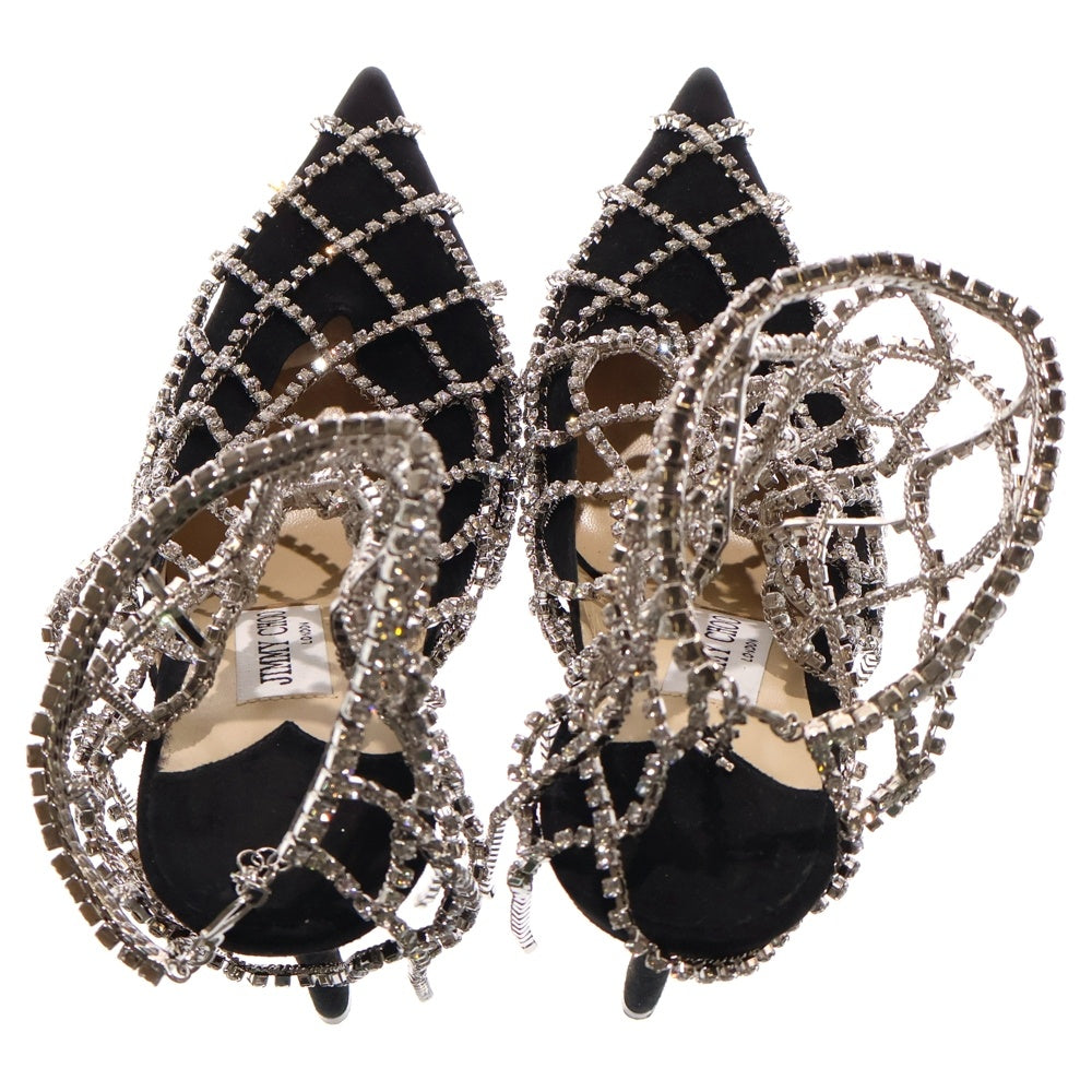 JIMMY CHOO(ジミーチュウ) SCOTTY 110 スコッティ クリスタルチェーン スウェードレザーハイヒール レディース ブラック
