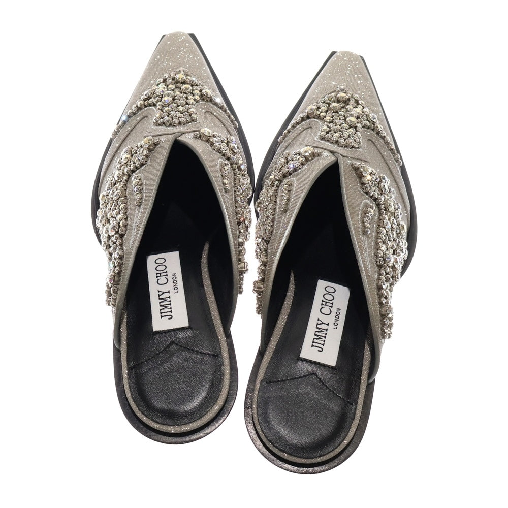 JIMMY CHOO(ジミーチュウ) CECE MULE 60 シーシー ミュール クリスタルスタッズ レザーパンプス シルバー レディース