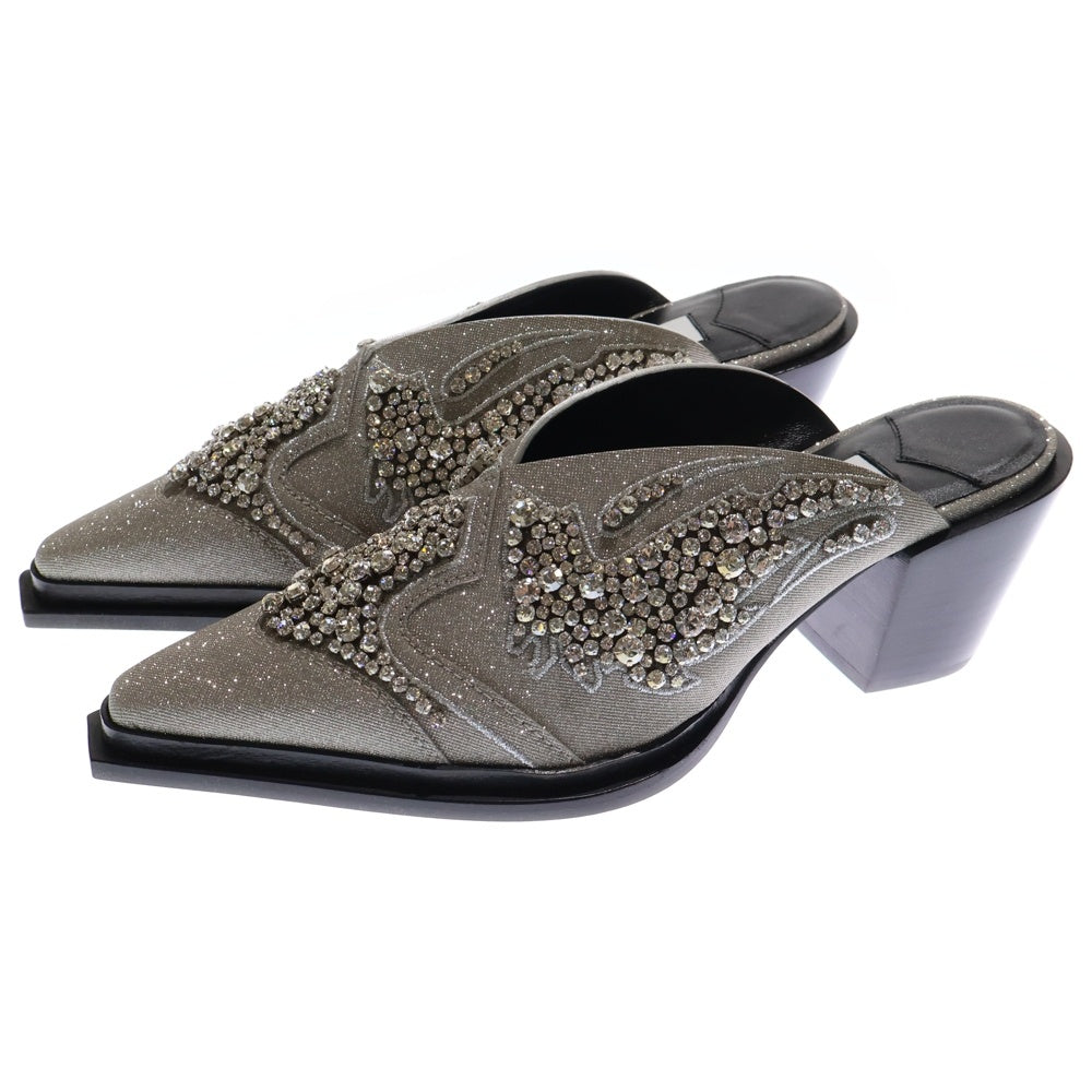 JIMMY CHOO(ジミーチュウ) CECE MULE 60 シーシー ミュール クリスタルスタッズ レザーパンプス シルバー レディース